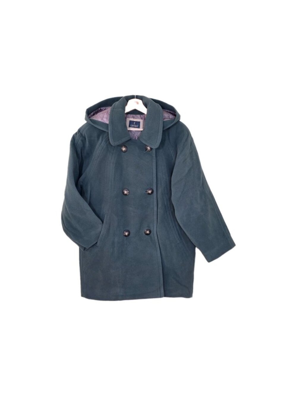 VTG Lusso Cashmere Virgin Wool Pea Coat Womens M Teal Detach Hood Quilted Lining